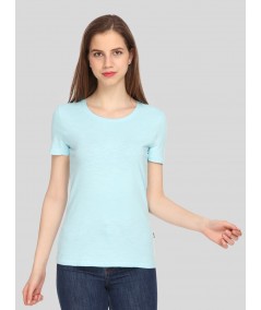Women's Sky Blue Crew Neck Cotton Slub Jersey Short Sleeve T-Shirt by Boer and Fitch