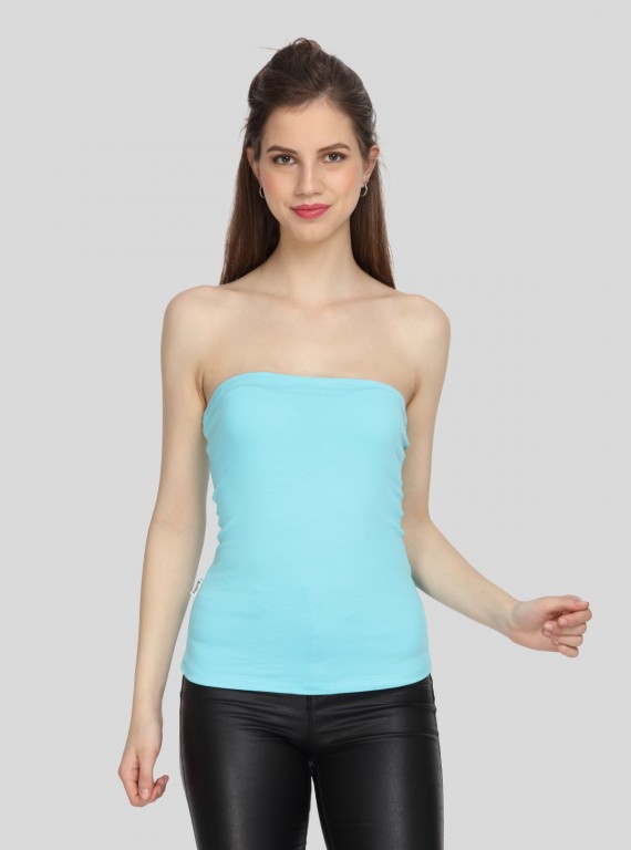 Women’s Turquoise Cotton Elastane Tube Top – Stretch Fit & Summer Fresh