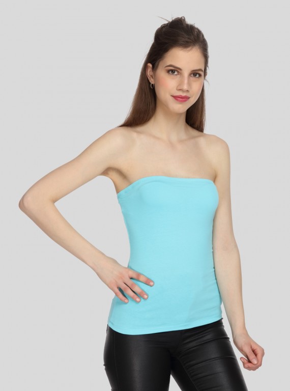 Women’s Turquoise Cotton Elastane Tube Top – Stretch Fit & Summer Fresh