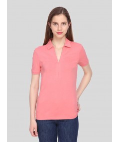 Women’s Pink Polo Collar Cotton Elastane Short Sleeve Top | Boer & Fitch