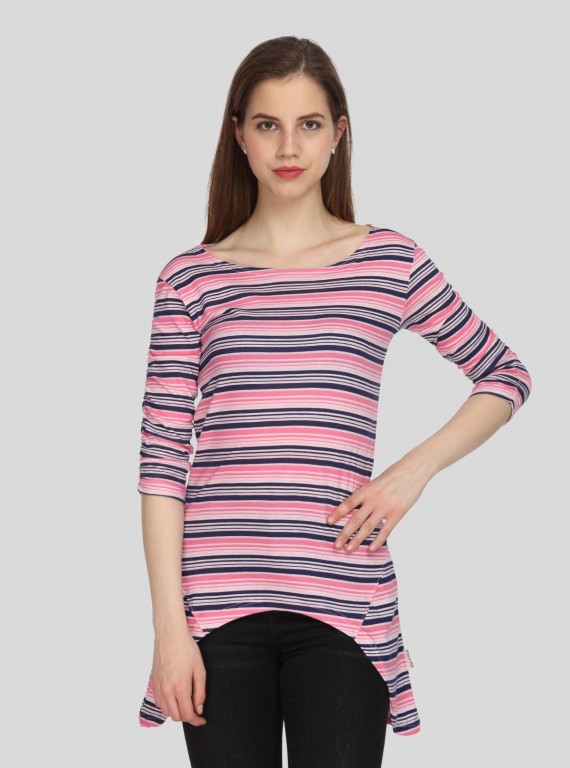 Women's Pink Striped Long Top – Soft, Stylish & Feminine by Boer & Fitch