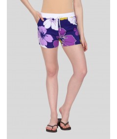 Women’s Purple Floral Cotton Woven Knit Shorts – Soft, Breezy & Stylish Fit