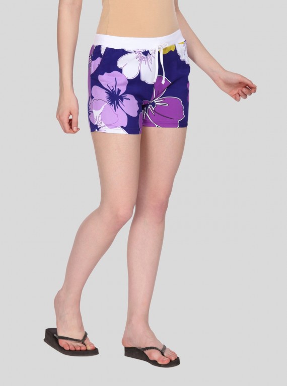 Purple Floral Print Shorts