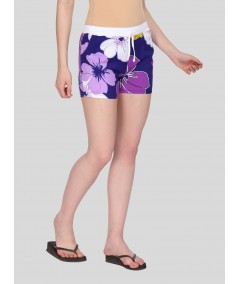 Purple Floral Print Shorts