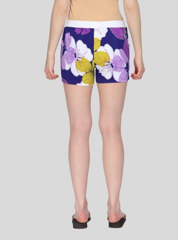 Purple Floral Print Shorts