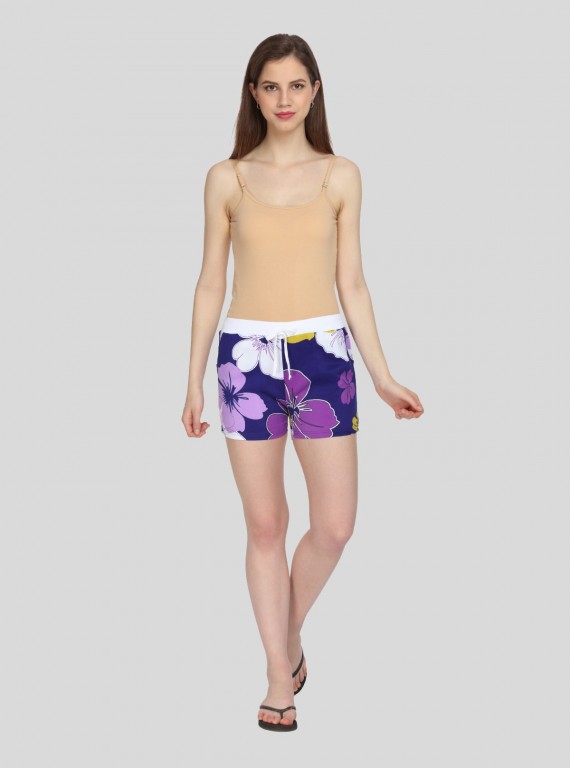 Purple Floral Print Shorts