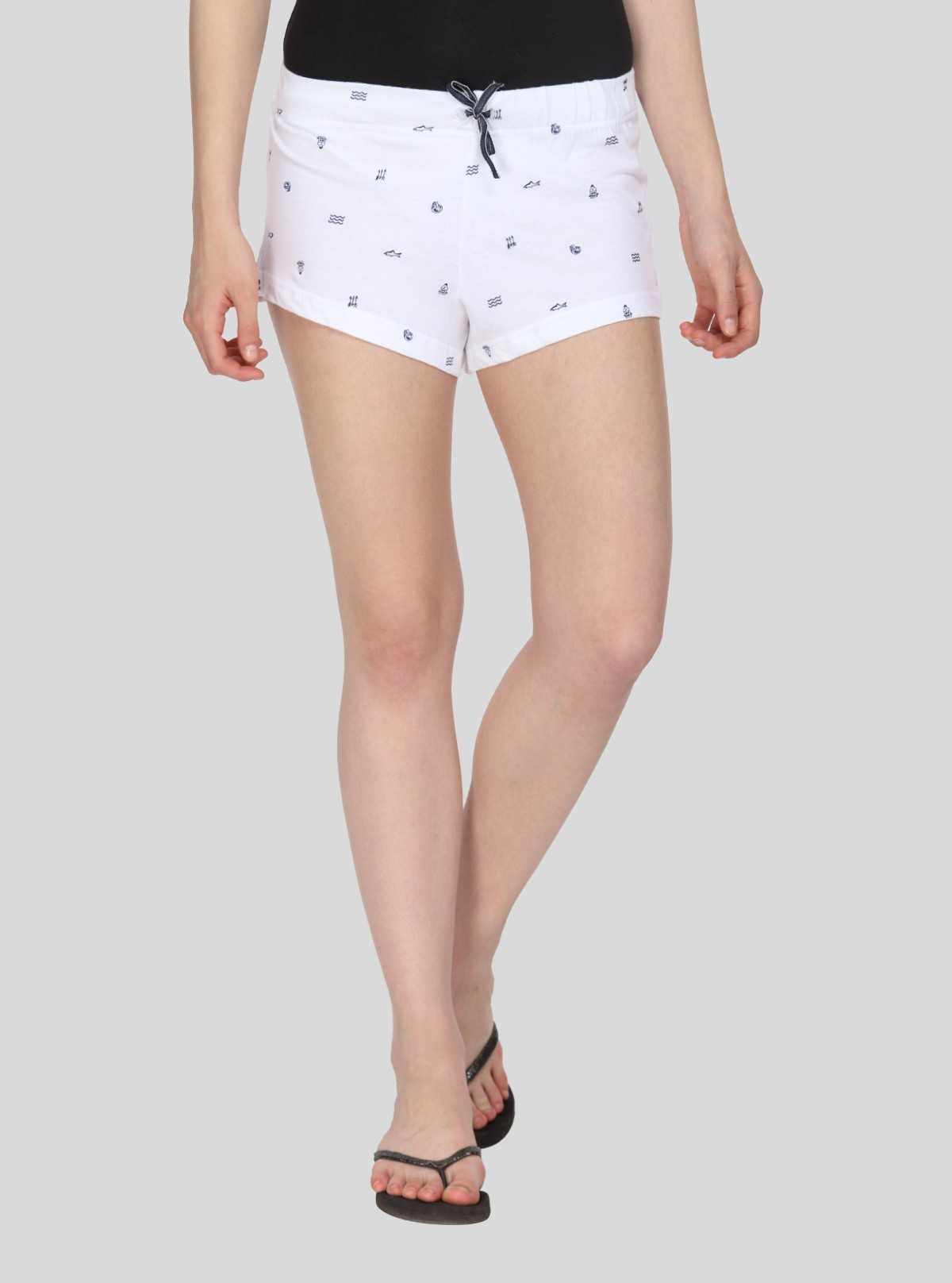 Women’s White Graphic Cotton Jersey Shorts – Comfy, Trendy & Breathable Fit