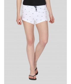 Women’s White Graphic Cotton Jersey Shorts – Comfy, Trendy & Breathable Fit