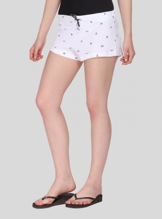 White Graphic Print Womens Shorts