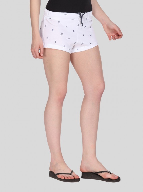 White Graphic Print Womens Shorts