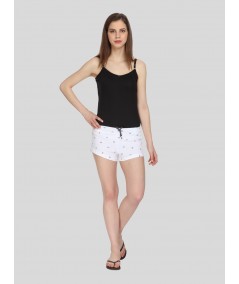 White Graphic Print Womens Shorts