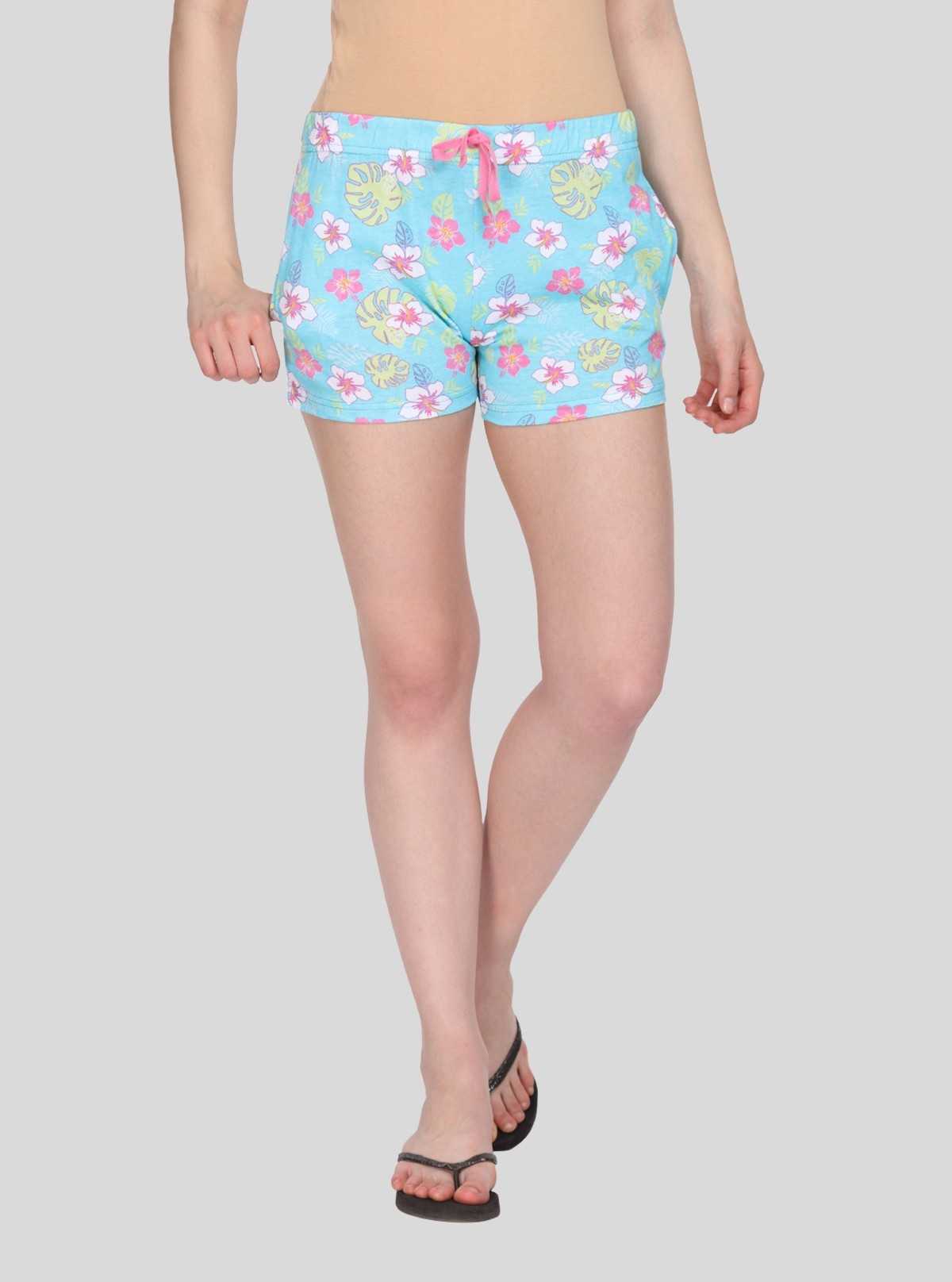 Turquiose Floral Print Shorts