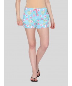 Women’s Light Blue Floral Cotton Jersey Shorts – Soft, Fresh & Feminine Fit