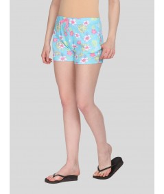 Turquiose Floral Print Shorts