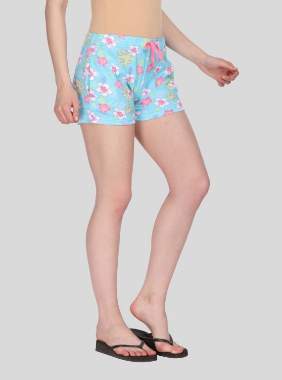 Turquiose Floral Print Shorts