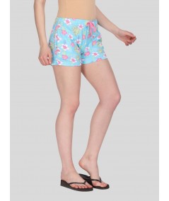 Turquiose Floral Print Shorts