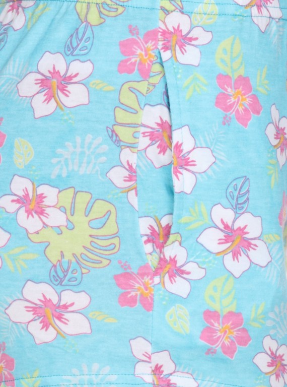 Turquiose Floral Print Shorts