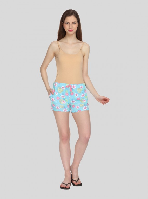 Turquiose Floral Print Shorts