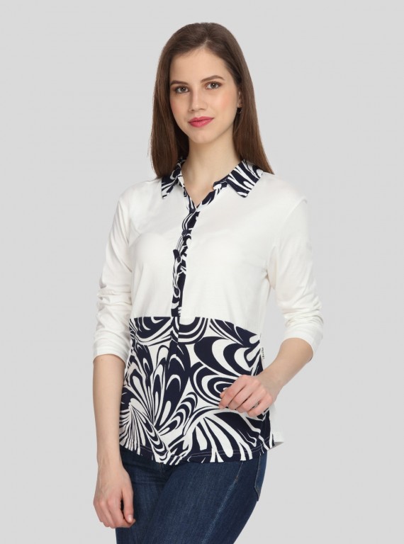 Floral Collared Womens Top