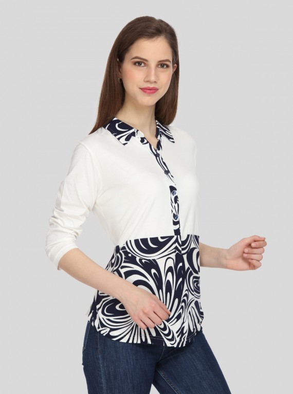 Floral Collared Womens Top