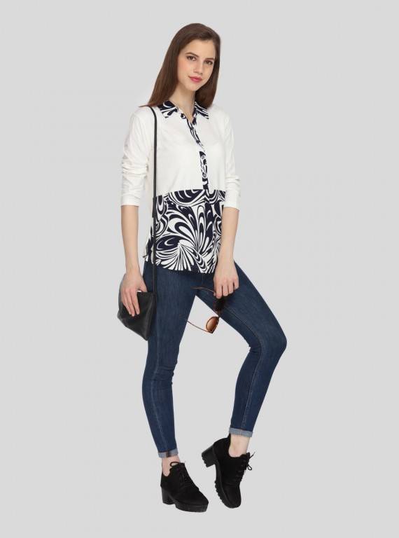 Floral Collared Womens Top