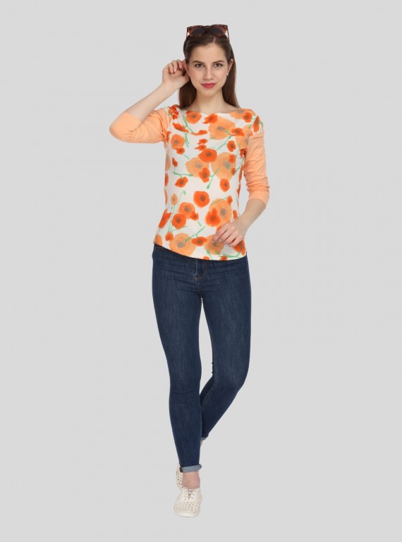 Orange Floral Womens Top