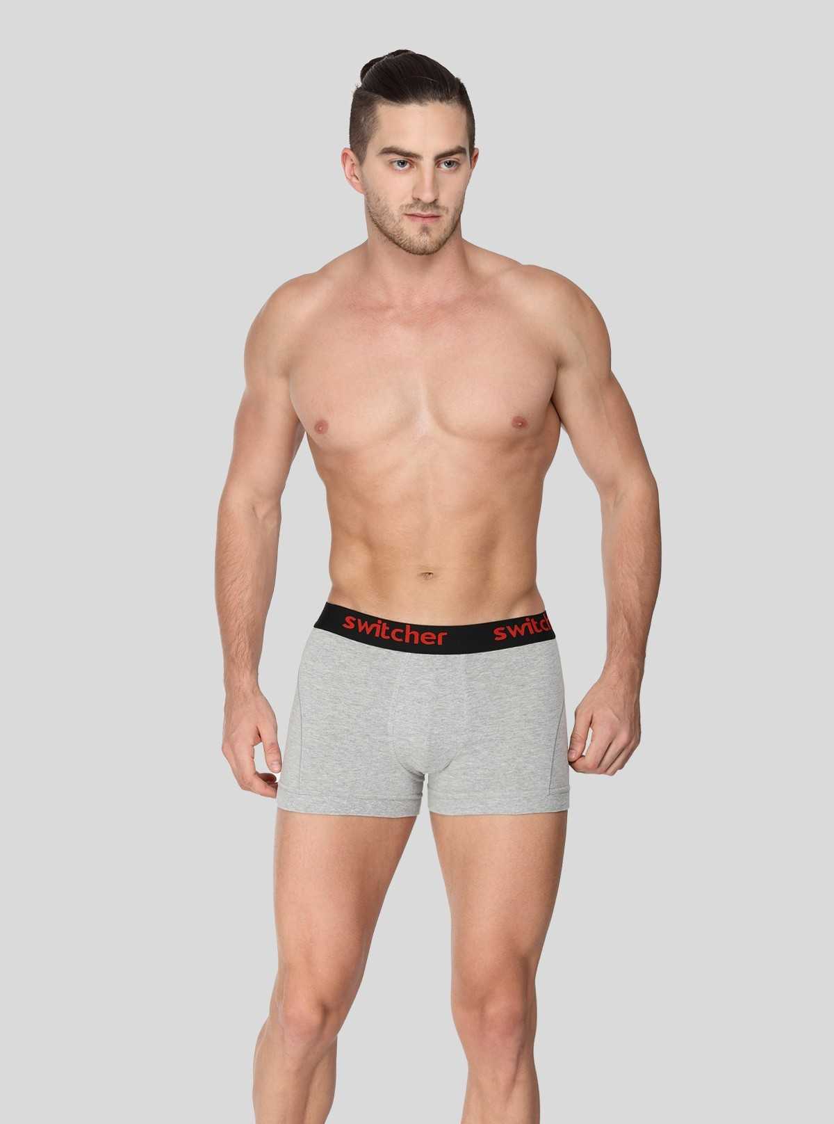 Men’s Grey Melange Modern Banded Trunks – Soft Stretch Cotton