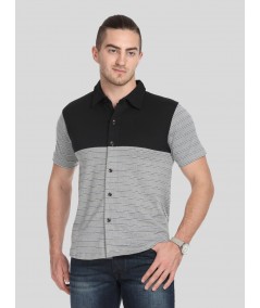 Men’s Black with Grey Striped Polo T-Shirt – Classic, Stylish & Breathable Fit