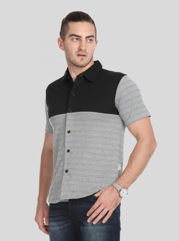 Black Melange Stripe Polo TShirt