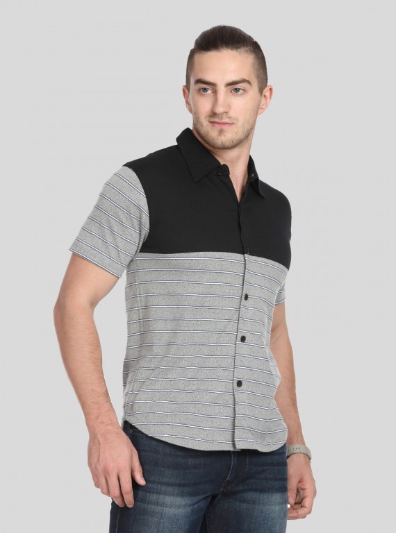 Black Melange Stripe Polo TShirt