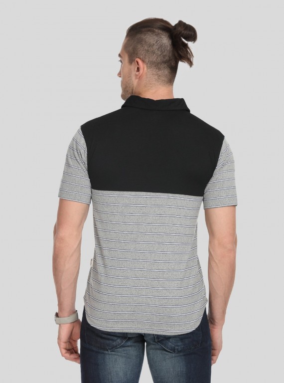 Black Melange Stripe Polo TShirt