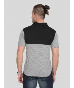 Black Melange Stripe Polo TShirt