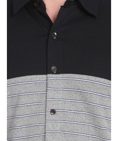 Black Melange Stripe Polo TShirt