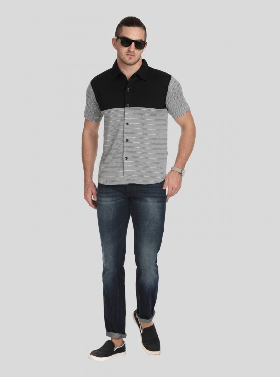 Black Melange Stripe Polo TShirt