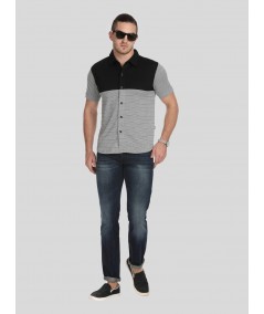 Black Melange Stripe Polo TShirt