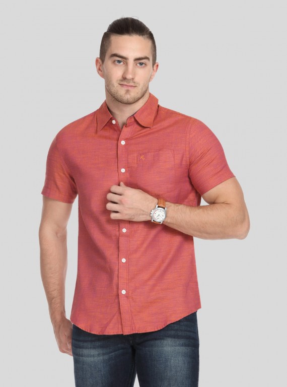 Men’s Orange Solid Slim Fit Shirt – Bold Statement Style by Boer & Fitch