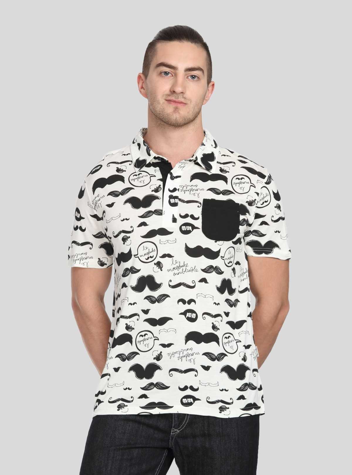 Men’s Mustache Print Polo T-Shirt – Fun, Trendy & Breathable Casualwear
