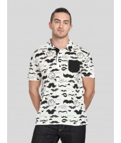 Men’s Mustache Print Polo T-Shirt – Fun, Trendy & Breathable Casualwear