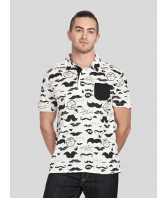 Mustache Print Self Collar Polo TShirt