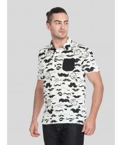 Mustache Print Self Collar Polo TShirt