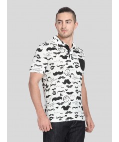 Mustache Print Self Collar Polo TShirt