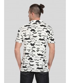 Mustache Print Self Collar Polo TShirt