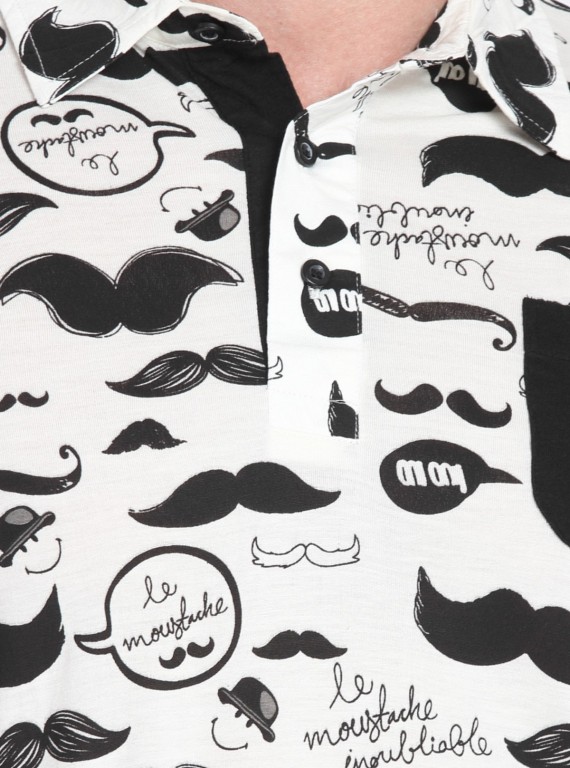 Mustache Print Self Collar Polo TShirt