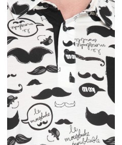 Mustache Print Self Collar Polo TShirt