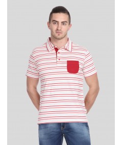 Men’s Red Striped Polo T-Shirt with Patch Pocket – Smart, Bold & Everyday Ready