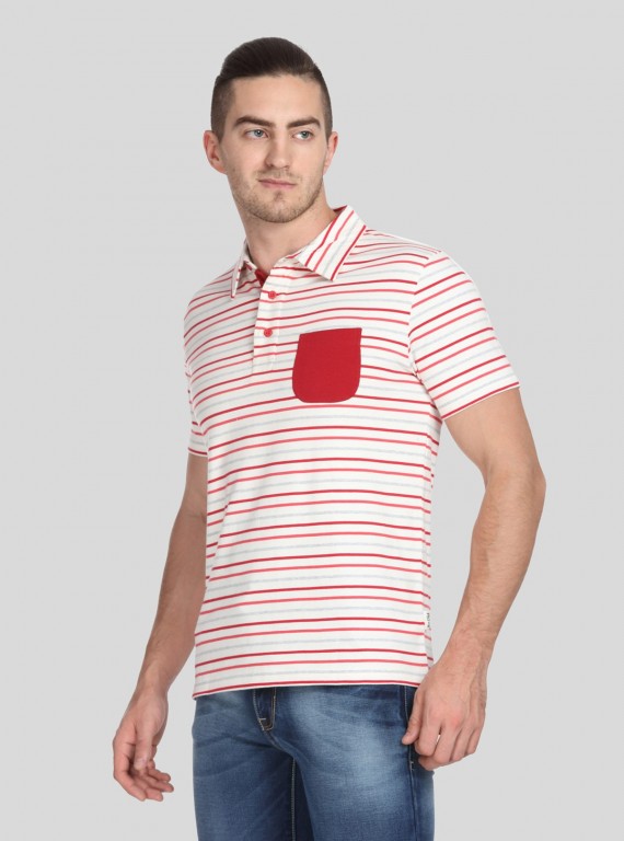 Red Stripe Self Collar Polo TShirt