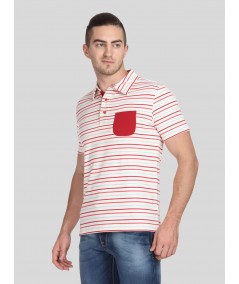 Red Stripe Self Collar Polo TShirt