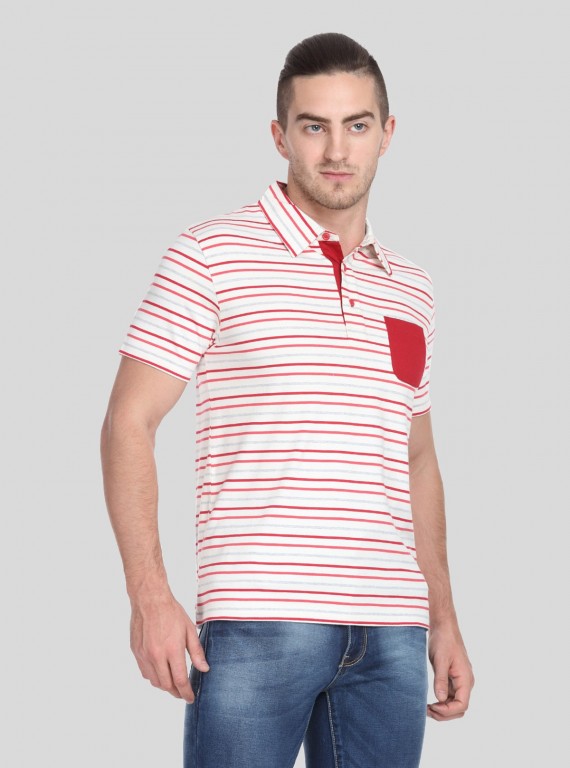 Red Stripe Self Collar Polo TShirt