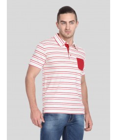 Red Stripe Self Collar Polo TShirt