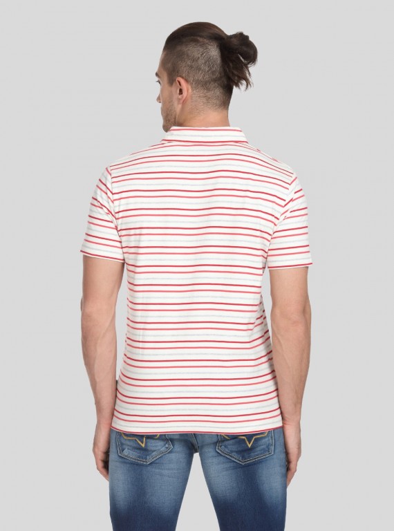 Red Stripe Self Collar Polo TShirt